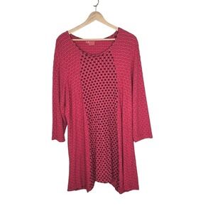 Tianello Artsy Swing Tunic Large Asymmetrical Hem Rayon Knit Pink Black